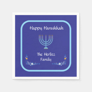 Serviette En Papier Menorah de HANUKKAH bleue Personnaliser NOM