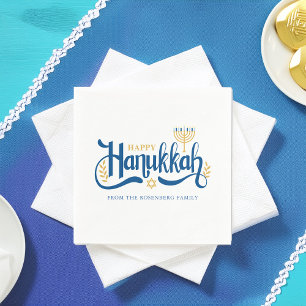 Serviette En Papier Menorah d'or "Happy Hanoukka"