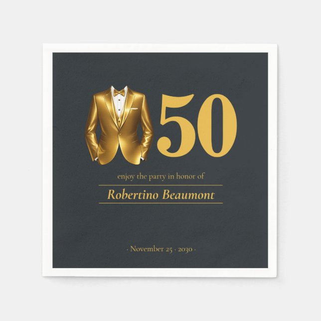 Serviette En Papier Men's Elegant Tuxedo Gold Black 50th Birthday (Devant)