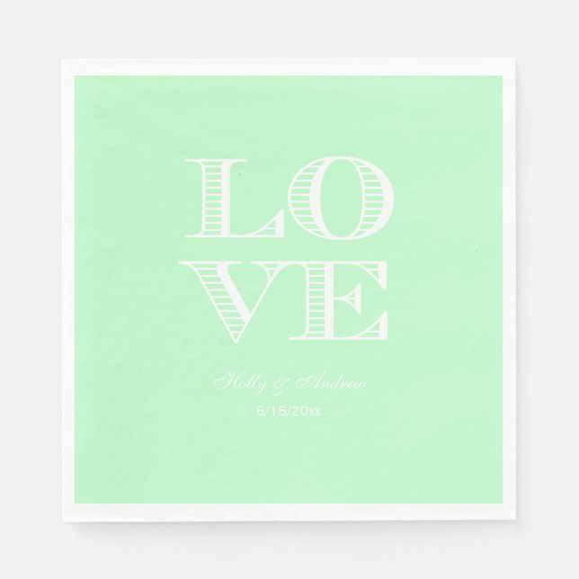 Serviette En Papier Menthe, Serviettes LOVE Blanches (Devant)