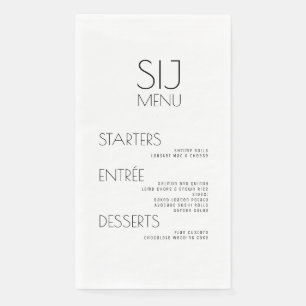 Serviette En Papier Menu de mariage moderne simple noir blanc gras
