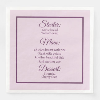 Serviette En Papier Menu imprimé rose pastel personnalisé