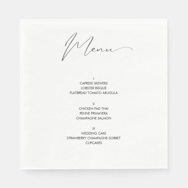 Serviette En Papier Menu Mariage de script moderne unique (Devant)