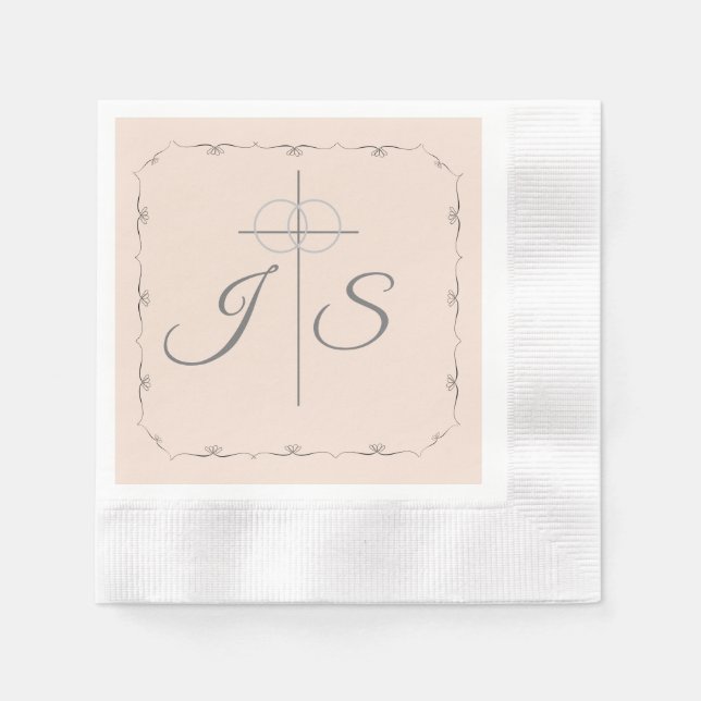 Serviette En Papier Menu Mariage rose Champagne Simple Catholique (Devant)