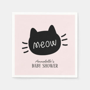Serviette En Papier Meow Chat noir visage rose fille Baby shower