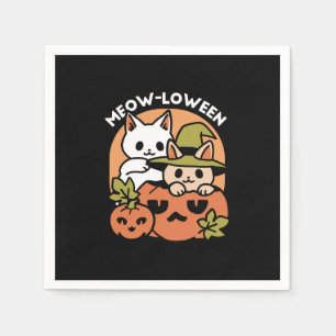 Serviette En Papier Meow-Loween - Festive Halloween Conception de chat