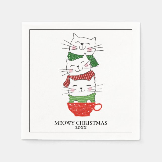 Serviette En Papier MeowChristmas Custom Cats Coupe Écharpes mignonnes (Devant)