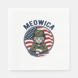 Serviette En Papier Meowica Chat Patriotique Chemise Gravure Vintage D