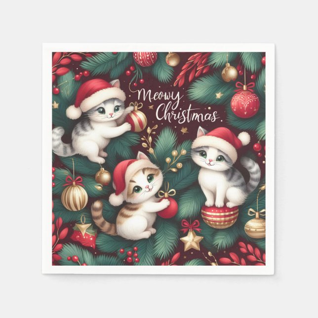 Serviette En Papier Meowy Christmas - Papier (Devant)