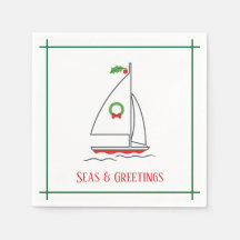 Mer et salutations Nautique Vacances Napkin Rouge 
