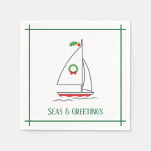 Mer et salutations Nautique Vacances Napkin Vert