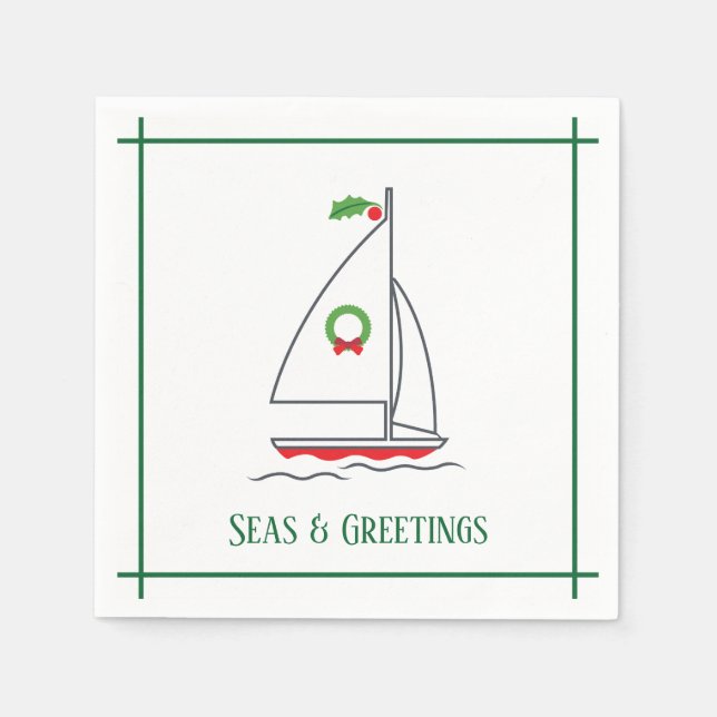 Serviette En Papier Mer et salutations Nautique Vacances Napkin Vert (Devant)