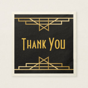 Serviette En Papier Merci Art Déco vintage Portes Noir & Or