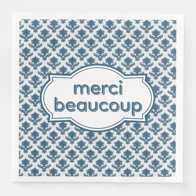 Serviette En Papier Merci Beaucoup Elegant French Tapestry Blue White (Devant)
