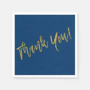 Serviette En Papier Merci bleu marine et or Faux