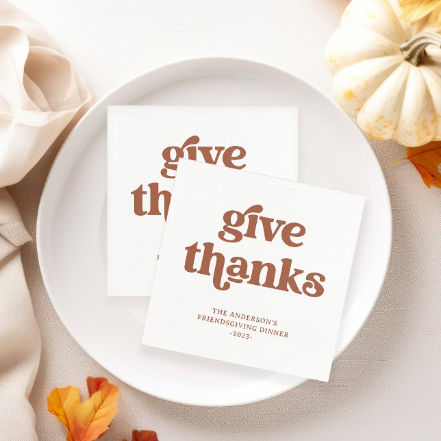 Serviette En Papier Merci. | Boho Retro Thanksgiving (Boho and retro terracotta and white napkins that are perfect for your Thanksgiving dinner)