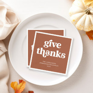 Serviette En Papier Merci.   Boho Retro Thanksgiving Terracotta