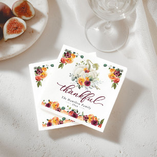 Serviette En Papier Merci Bourgogne Citrouille Floral Thanksgiving