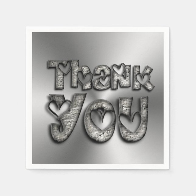 Serviette En Papier Merci Coeurs Drôle Typographie Napkins (Devant)