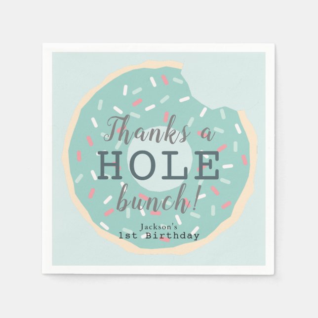 Serviette En Papier Merci d'anniversaire du garçon Donut vert à la men (Devant)