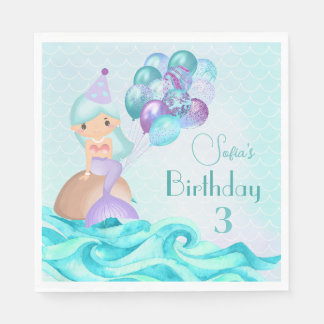 Serviette En Papier Merci de fête d'anniversaire de la Sirène Turquois