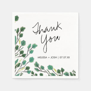 Serviette En Papier Merci feuille de eucalyptus dessinée à la main