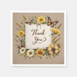 Serviette En Papier Merci Fleurs sauvages dessinées à la main, tiges d