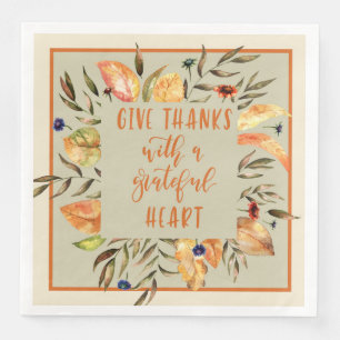 Serviette En Papier Merci Floral, Serviettes de courge Thanksgiving