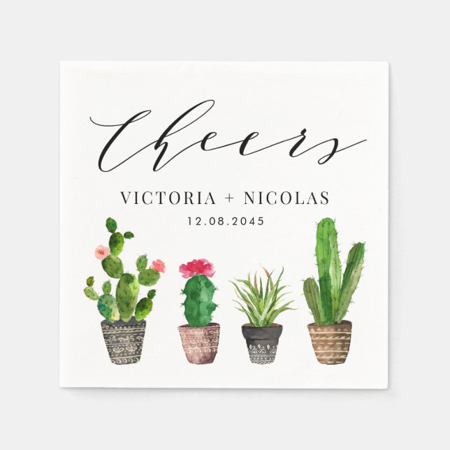 Serviette En Papier Merci Mariage Boho Poted Cactus (Devant)