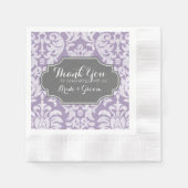 Serviette En Papier Merci Mariage damassé Vintage gris violet (Devant)