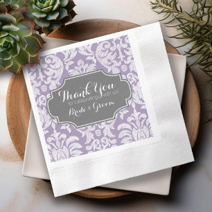 Serviette En Papier Merci Mariage damassé Vintage gris violet