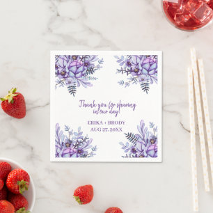Serviette En Papier Merci Mariage d'aquarelle florale pourpre
