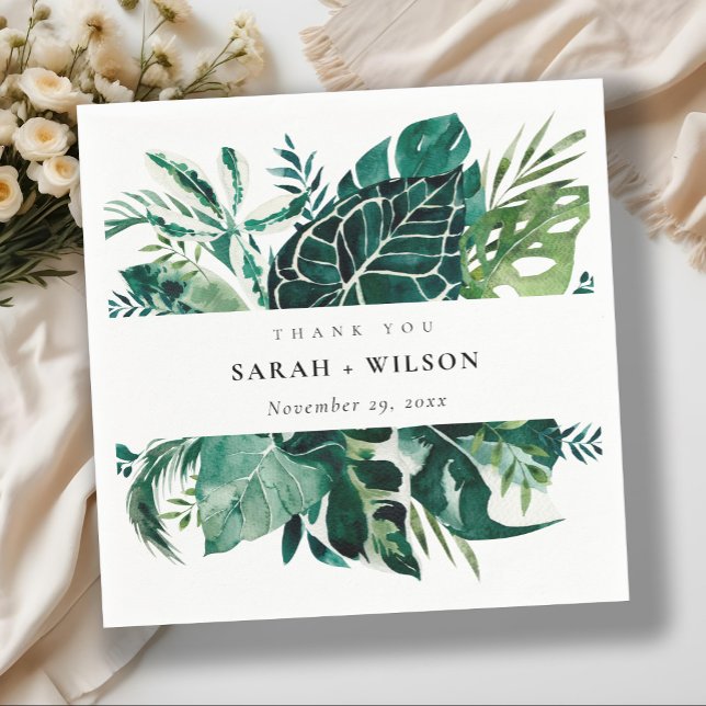 Serviette En Papier Merci Mariage de feuillage vert de Monstera Tropic (Créateur téléchargé)