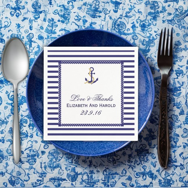 Serviette En Papier Merci Mariage nautique (Nautical Wedding Thank You Paper Napkins)