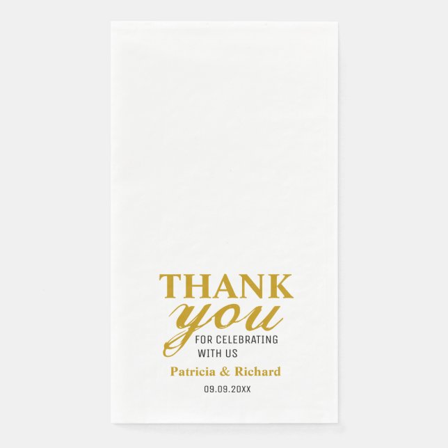 Serviette En Papier Merci Mariage noir et or personnalisé (Devant)