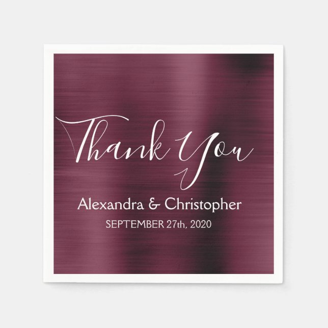Serviette En Papier Merci Mariage pourpre de Bourgogne (Devant)