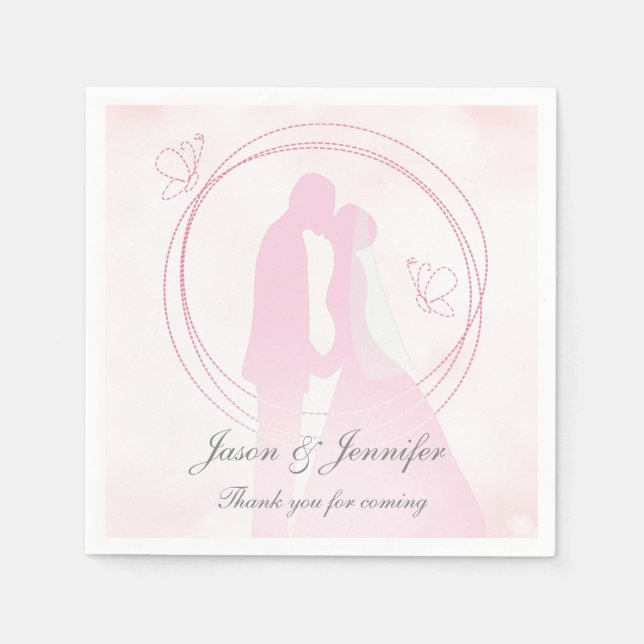 Serviette En Papier Merci personnalisé Romantique rose Mariage Couple (Devant)
