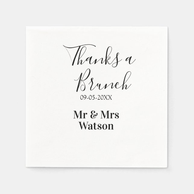 Serviette En Papier Merci pour un nom de brunch post-mariage date simp (Devant)