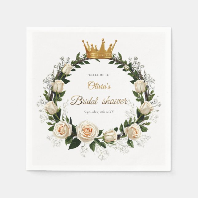 Serviette En Papier Merci Roses Blanches & Gypsophile  (Devant)