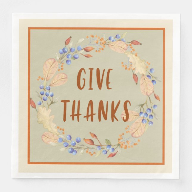 Serviette En Papier Merci, Serviettes de couronnes Thanksgiving (Devant)