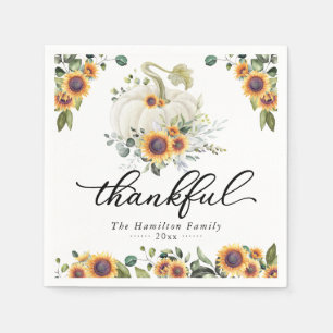 Serviette En Papier Merci Sunflowers Citrouille blanc Thanksgiving