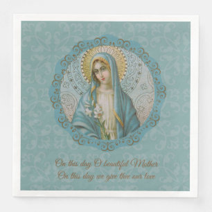 Serviette En Papier Mère bleue d'or de turquoise de lis de Vierge