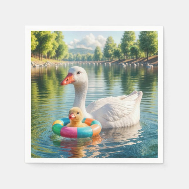 Serviette En Papier Mère Canard Blanc Avec Canard (Devant)