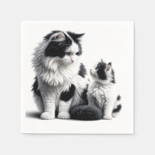 Serviette En Papier Mère Chat et chaton en blanc