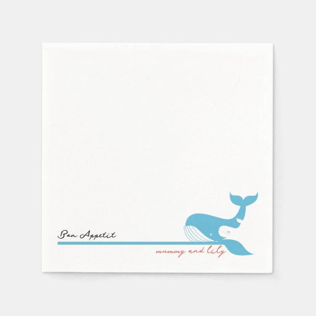 Serviette En Papier Mère et bébé baleine fantaisistes (Devant)