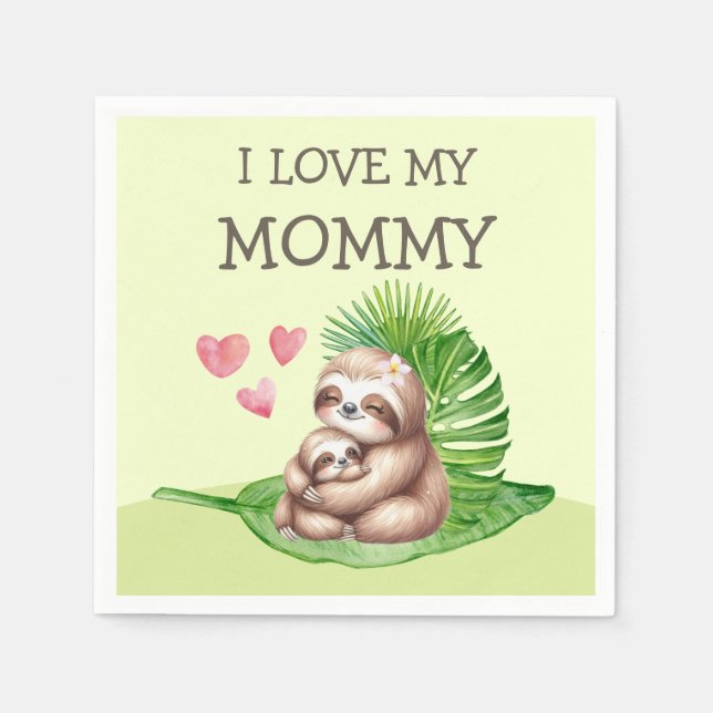 Serviette En Papier Mère et bébé Sloth personnalisable serviettes (Devant)