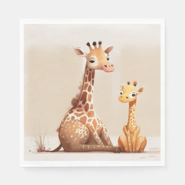 Serviette En Papier Mère Girafe Avec Bébé En Aquarelle (Devant)