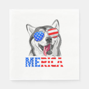 Serviette En Papier Merica Chien Sibérien Husky Drapeau Américain 4 Ju