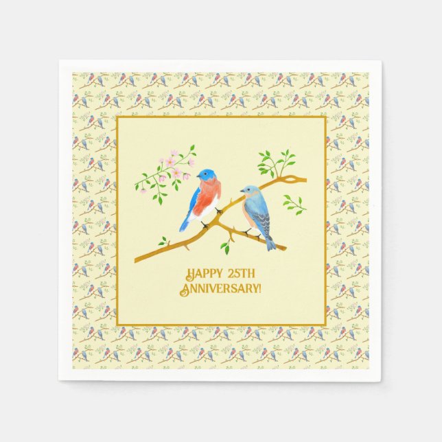 Serviette En Papier Merles bleus Joyeux Anniversaire (Devant)