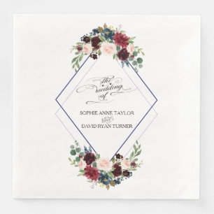 Serviette En Papier Merlot géométrique moderne Marine bleu Mariage flo